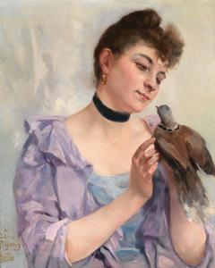 BERTIN Alexandre 1854-1934,Young Woman with Dove,Palais Dorotheum AT 2015-02-12