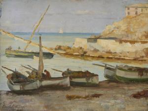 BERTOLOTTI Cesare 1854-1932,Spiaggia con barche,1921,Capitolium Art Casa d'Aste IT 2022-03-01