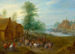 BESCHEY Karel, Charles 1706-1776,Village scene by a river,Galerie Koller CH 2022-04-01