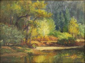 BEST Arthur William 1859-1935,Wooded Scene by a River,Clars Auction Gallery US 2019-10-12