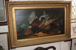 BESTOESMITH SUDBURY W 1800-1800,cat with fangs bared above birds and a rab,19th century,Henry Adams 2016-10-05