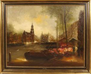 BEVORT Johan H. Hendrick 1917-1996,Amsterdam cityscape with flower market and fi,Twents Veilinghuis 2020-01-10