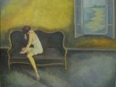 BEYNON Richards,Study of a young lady sitting on a sofa beside an ,Andrew Smith and Son 2009-02-24