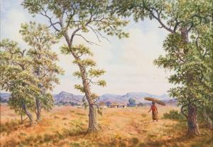 BHENGU Gerard 1910-1990,Landscape with Wood Carrier,Strauss Co. ZA 2024-02-19