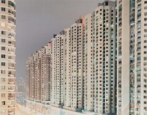 BIALOBRZESKI Peter 1961,Shenzen (gray sky, buildings on diatonal), from th,2001,Hindman 2022-12-06