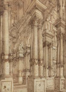BIBIENA Antonio Galli 1700-1774,Palatial Court with Fluted Corinthian Columns,Sotheby's 2022-07-06