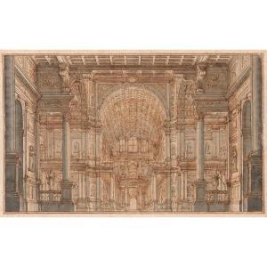 BIBIENA Ferdinando Galli,Projet de Scénographie, intérieur de palais avec c,Tajan 2021-06-22
