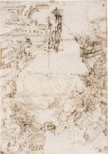 BIBIENA Giuseppe Galli 1696-1757,Skizzenblatt mit Entwürfen zu einer Kuppelarchite,Galerie Bassenge 2023-12-01