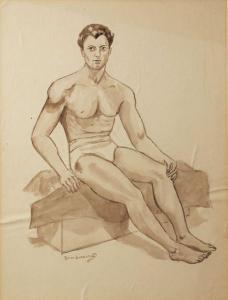 BICKERSTAFF Renee 1904-1983,Seated Male Nude,Gormleys Art Auctions GB 2014-09-16
