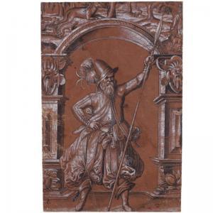 BICKHART ABRAHAM 1535-1577,A STANDING SOLDIER, WITH A HUNTING SCENE ABOVE,Sotheby's GB 2009-01-28