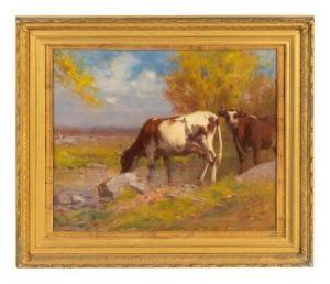 BICKNELL Albion Harris 1837-1915,Two Cows in an Autumn Landscape,Hindman US 2020-12-01