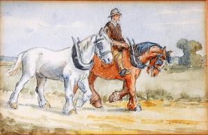 BIDWELL F.E,Study of farmer with shire horses,Wellers Auctioneers GB 2009-07-18