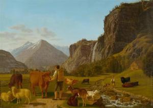 BIEDERMANN Emanuel Rudolf 1790-1850,Herdsman with animals near Reichenbachfall Hasli,Galerie Koller 2008-12-06