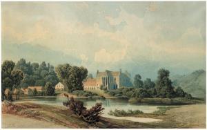 BIEDERMANN Emanuel Rudolf,Landschaft mit einer Abtei an einem See,1848,Galerie Bassenge 2009-06-04