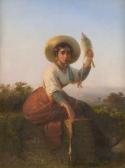 BIELCHOWSKI Karl August 1826-1883,Junge Italienerin mit Spinnrocken vor dem G,1852,Galerie Bassenge 2020-11-25