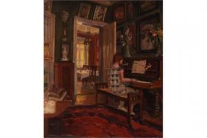 BIELEFELD Henry,Junges Mädchen am Klavier im reich bebilderten Zimmer,Wendl DE 2015-10-22
