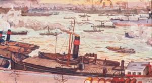 BIELING Herman Frederik 1887-1964,A busy day in the harbour of Rotterdam,1924,Venduehuis 2020-09-08