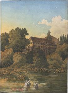 BIERMANN Karl Eduard 1803-1892,Der Herrenchiemsee mit Blick auf das Alte Schl,1881,Galerie Bassenge 2023-06-09