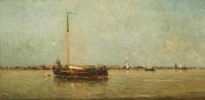BIEVRE de Edouard 1852-1922,Le barge sur la Meuse,Horta BE 2013-12-16