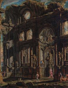 BIGARI Vittorio Maria,Architectural Capriccio with Figures Carrying Burn,Sotheby's 2024-02-01