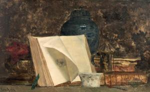 BIGAUX Louis Felix 1850,Nature morte aux livres et à la poterie chinoise,1890,Neret-Minet 2017-06-28