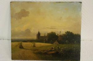 BIJLARD Cornelis 1813-1855,Veld met korenschoven aan de dorpsrand,1853,Venduehuis NL 2011-04-13