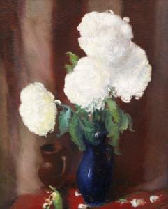 BIJU Leon Alexandru 1880-1970,Jar with White Chrysanthemums,1958,Artmark RO 2024-04-15