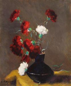 BIJU Leon Alexandru 1880-1970,Vase with Carnations,Artmark RO 2024-04-15