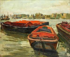 BILIBINE Alexander Ivanovich 1903-1972,Barges at Rotherhithe,Bonhams GB 2014-05-14