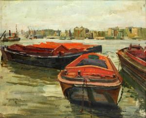 BILIBINE Alexander Ivanovich 1903-1972,Barges at Rotherhithe,Bonhams GB 2014-03-19