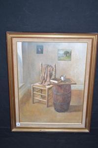 BILL P.A 1900-1900,still-life of chair and barrel,1975,Anderson & Garland GB 2018-08-22