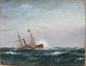 BILLE Carl Ludwig 1815-1898,Seascape with a steam ship at high sea,Bruun Rasmussen DK 2025-06-16