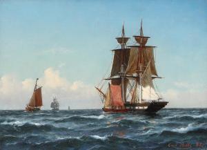 BILLE Carl Ludwig 1815-1898,Seascape with ships on the sea,Bruun Rasmussen DK 2024-02-19