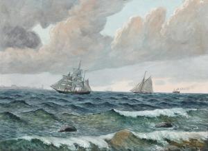 BILLE Vilhelm 1864-1908,Coastal view with sailing ships,Bruun Rasmussen DK 2023-10-23