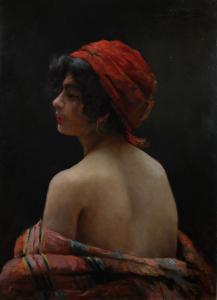 BILLET Etienne 1821-1888,Moroccan boy, half portrait, wearing a red scarf a,Morphets GB 2018-11-29