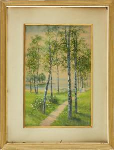 BILLING Anna Svenborg,Syskon på promenad i försommargrönska,1900,Uppsala Auction 2023-08-15