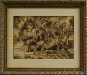 BILLINGS Henry J 1894,Landscape with Trees,1935,Skinner US 2011-11-16