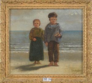 BILLOIN Charles,Portrait en pied d\’enfants de pêcheurs sur la pla,1865,VanDerKindere 2023-01-24