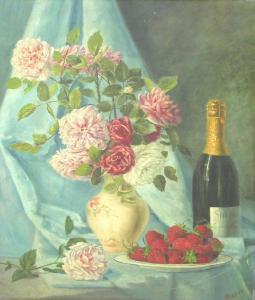 BILLOT Achille 1834,Still Life with Roses, Strawberries and Champagne,Kidner GB 2007-07-19