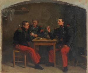 BILLOTTE Léon Joseph 1815-1886,Soldats attablés, fumant la pipe,Libert FR 2018-03-22