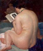 BILOUL Louis Francois,Jeune femme de dos lisant un livre face à un miroi,Aguttes 2011-03-30