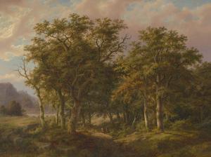 BIMMERMANN Caesar 1821-1890,Bewaldete Landschaft mit Jägern,1861,Schuler CH 2021-09-15