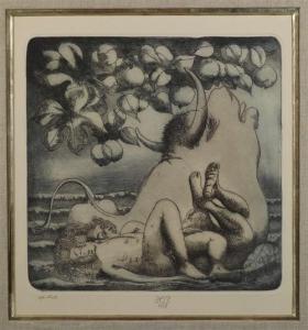 BINDE Heinrich 1862-1929,Adam und Eva mit Stier und Apfelbaum. 1978.,Galerie Koller CH 2007-12-05