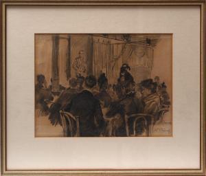 BINDE Heinrich 1862-1929,Szene in einem Café mit einem Vortragenden auf der,Bloss DE 2016-10-04