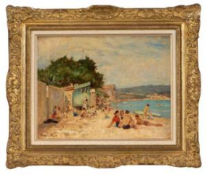 BINET Georges 1865-1949,Scène de plage aux environs de Toulon,1925,Aguttes FR 2024-03-13