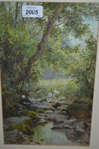 BINGLEY James Georges 1841-1920,Figures by a woodland stream,Lawrences of Bletchingley GB 2017-01-31