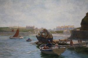 BINNEY EDWIN,Camaes Bay, Anglesey, with boats and figures,1913,Cuttlestones GB 2019-12-04