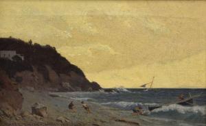 BINYON edward,Figures pulling a boat ashore at dusk on Capri,1871,Clevedon Salerooms 2019-11-14