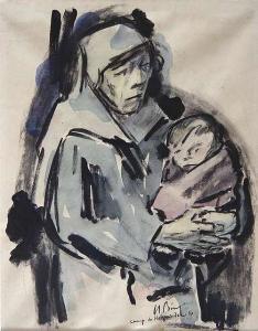 BINZ Hermann 1876-1956,H : Mother with child, 1916. Watercolour on paper.,1916,Nagel DE 2007-10-11