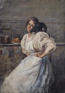 BIONDI Nicola 1866-1929,Col micio in cucina,Errico casa d'aste IT 2023-11-25